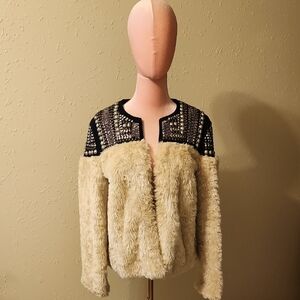 Free People Cream and Black Teddy Jacket